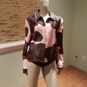 Cache Brown & Pink Dyed Real Calf Hair Jacket L